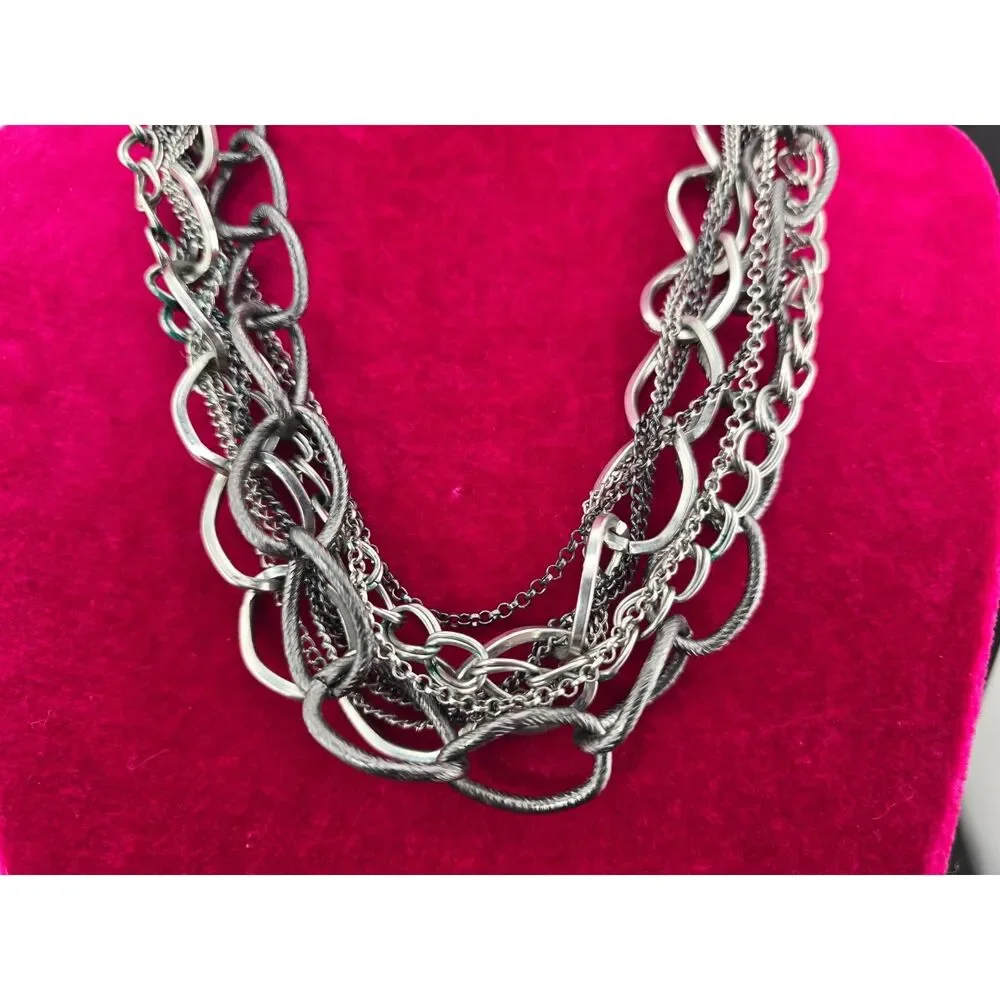Chunky Multi Strand Necklace 8 Chains Mixed Links 20